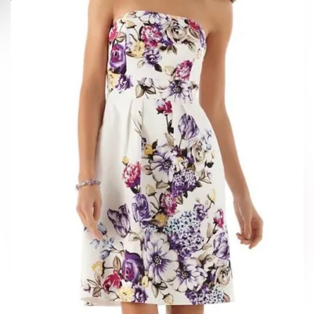 White House Black Market Strapless Dress with Floral Accents